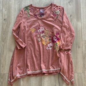 Johnny Was Floral Embroidered Tunic - Rust